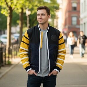 Under Armour UAS Heavy Bomber Jacket Leather Yellow Navy Black 2XL XXL New